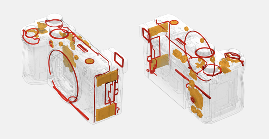 示意圖顯示提供防塵防滴的密封位置