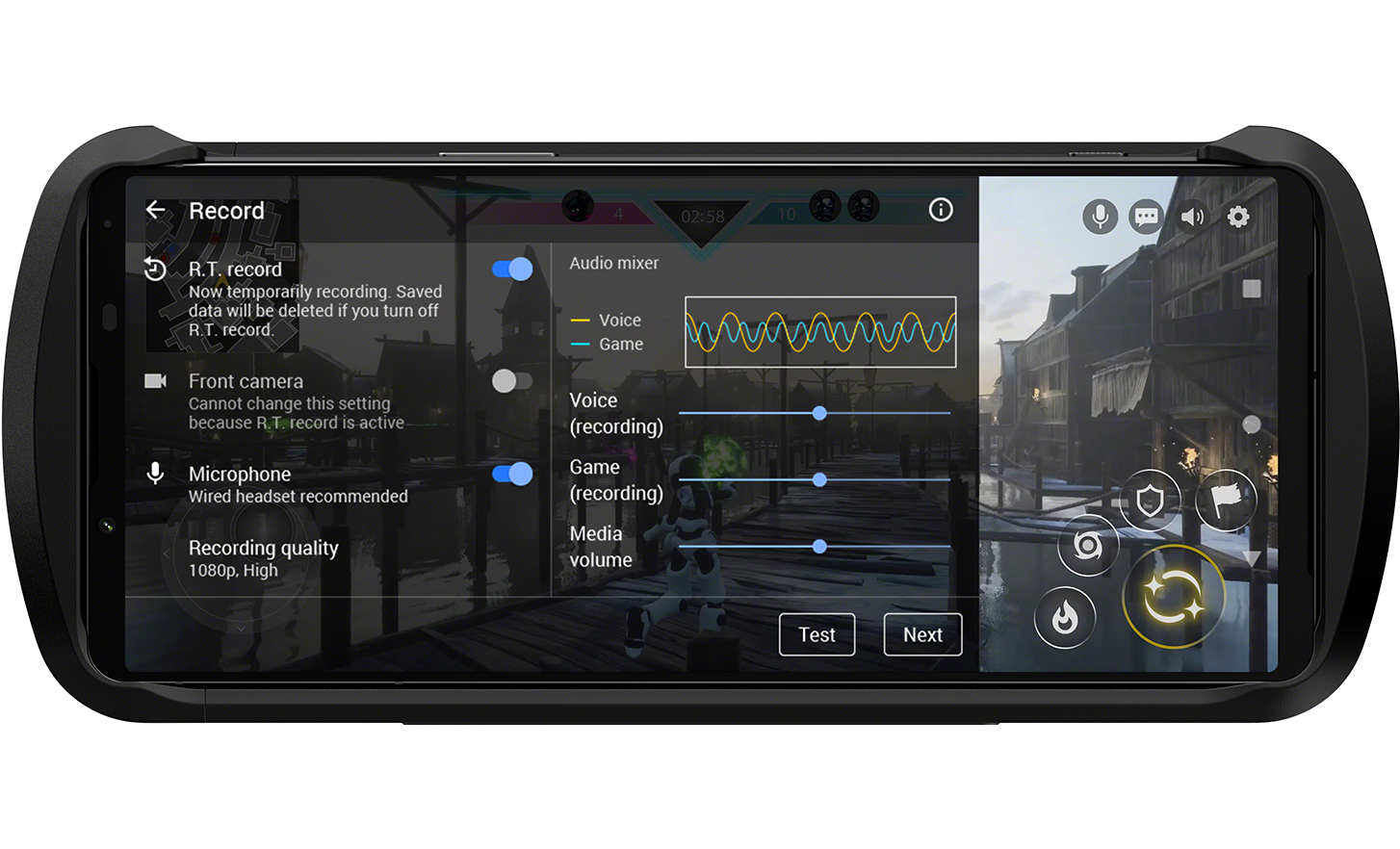 Xperia 1 IV Gaming Edition displaying UI for R.T. record
