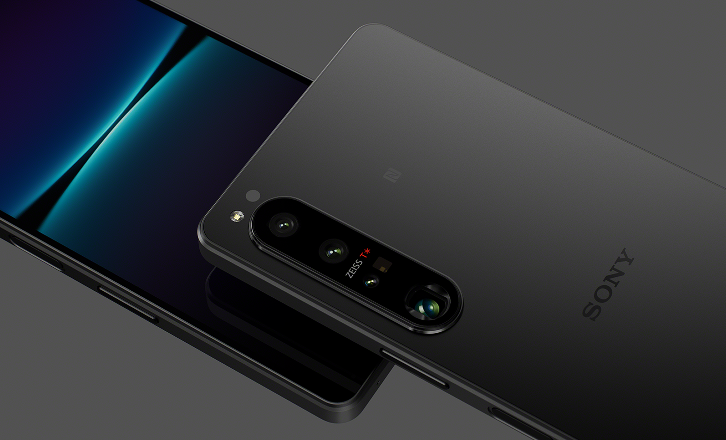 Two Xperia 1 IV smartphones, one display side-up, the other showing the triple lens rear camera